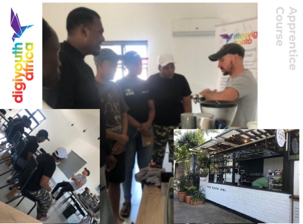 Barista apprentices training at a coffee bar in Durban